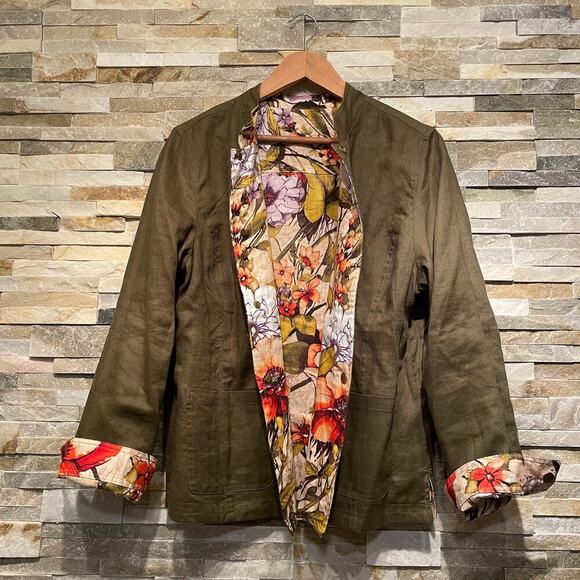 Chico’s Reversible Linen Jacket | 1 M, Fall Floral & Olive Green Capsule Piece - Picture 5 of 11